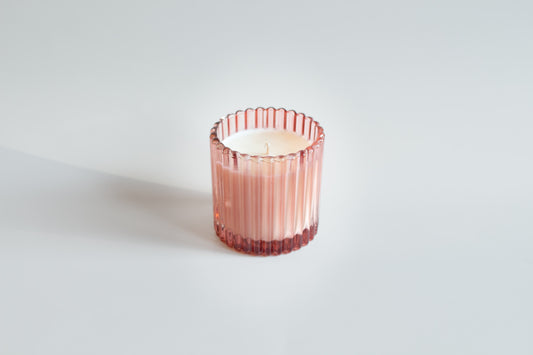 8 oz Ribbed Pink Candle Glass